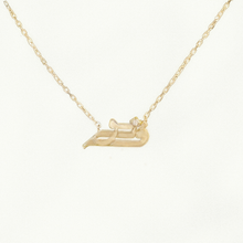 Load image into Gallery viewer, Gold necklace with three Arabic letters pendant in 18k solid yellow gold and a round diamond for women.