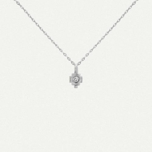 18-karat white gold Necklace with a natural diamond and traditional Sadu design.