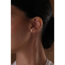 Load image into Gallery viewer, These are 18k yellow gold stud earrings with a traditional Arabic design.
